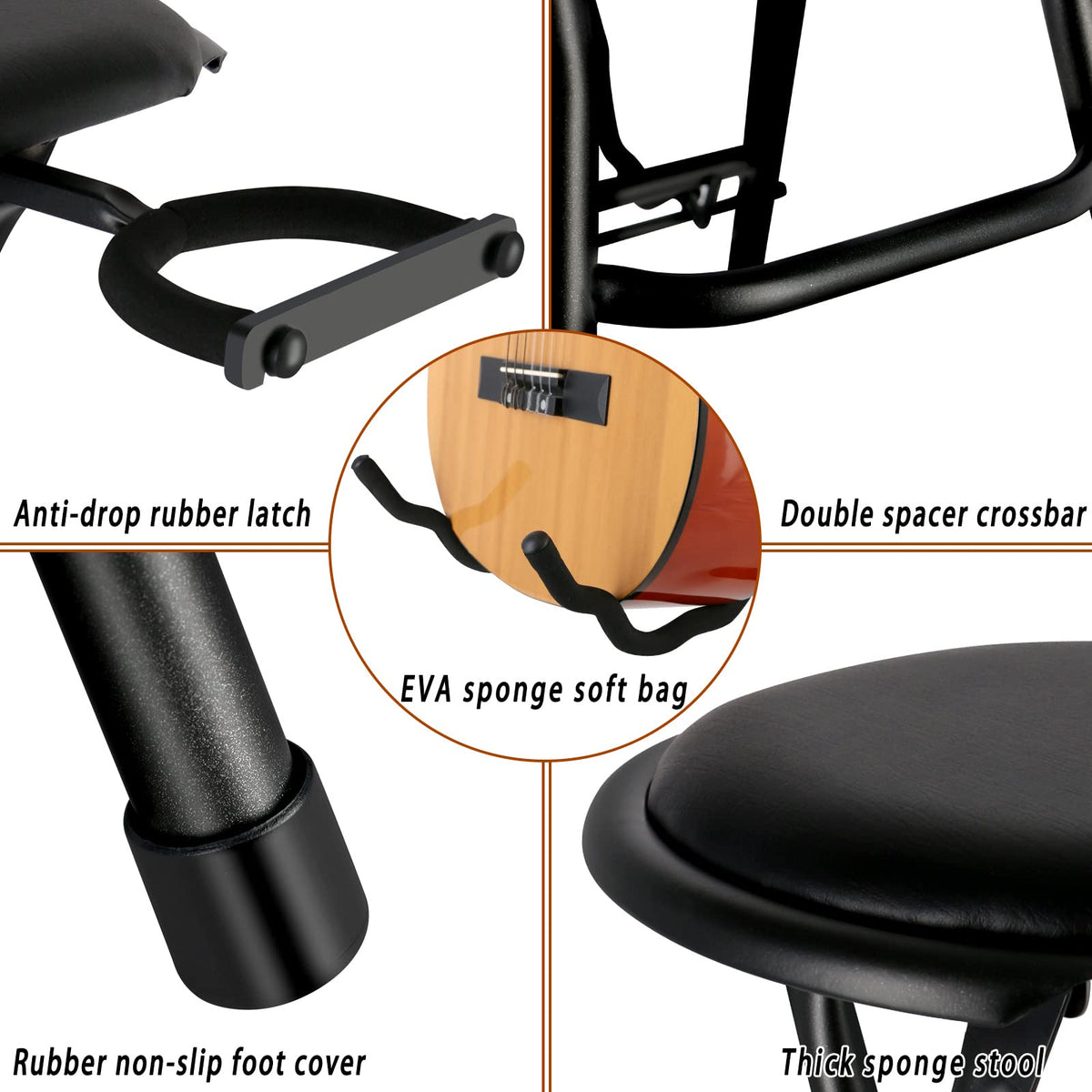EASTROCK Portable Guitar Stool with Stand, Cushioned Seat, Rubber Feet