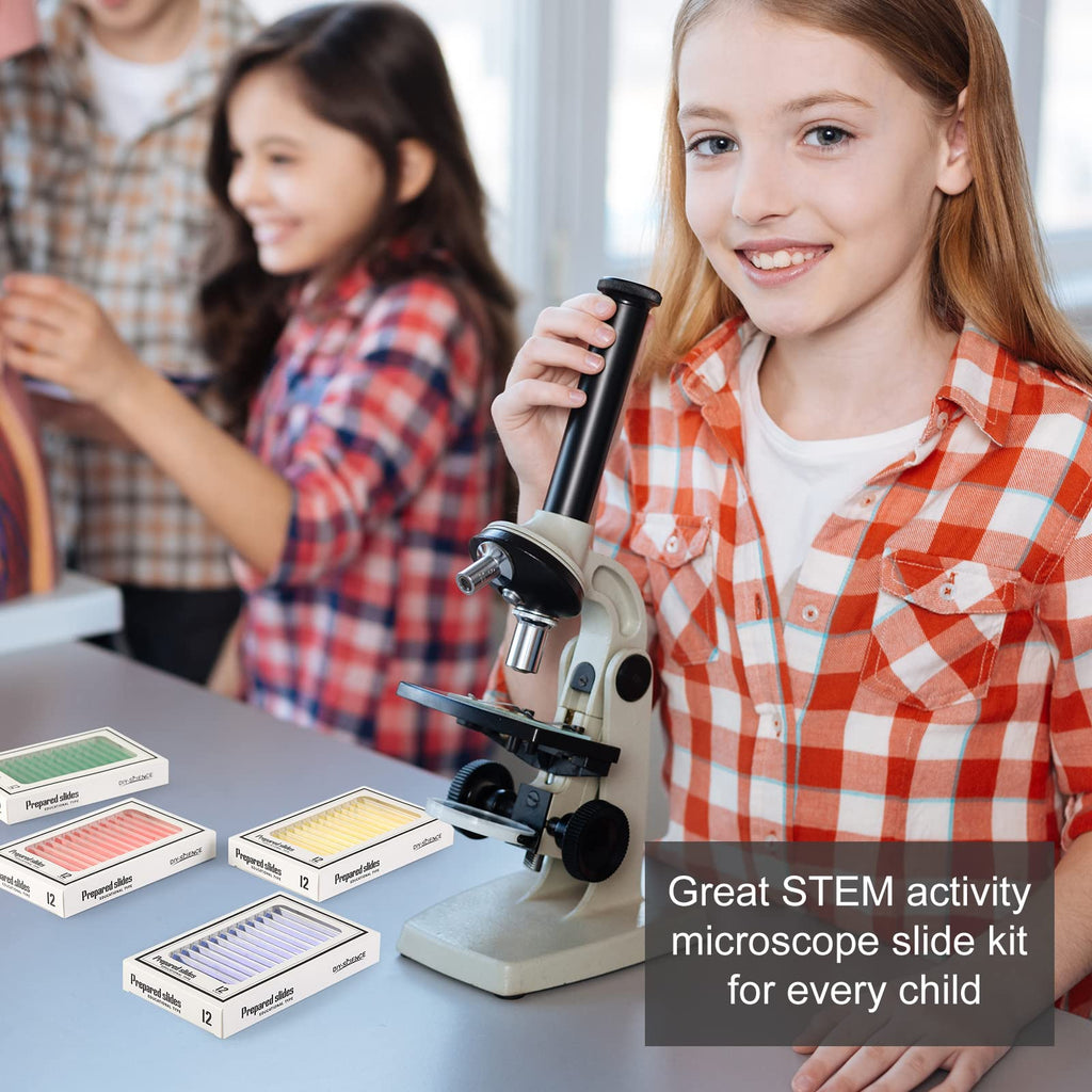 48 Prepared Microscope Slides Set of Animals Insects Plants Flowers, Biological Learning Resource Specimens for Kids