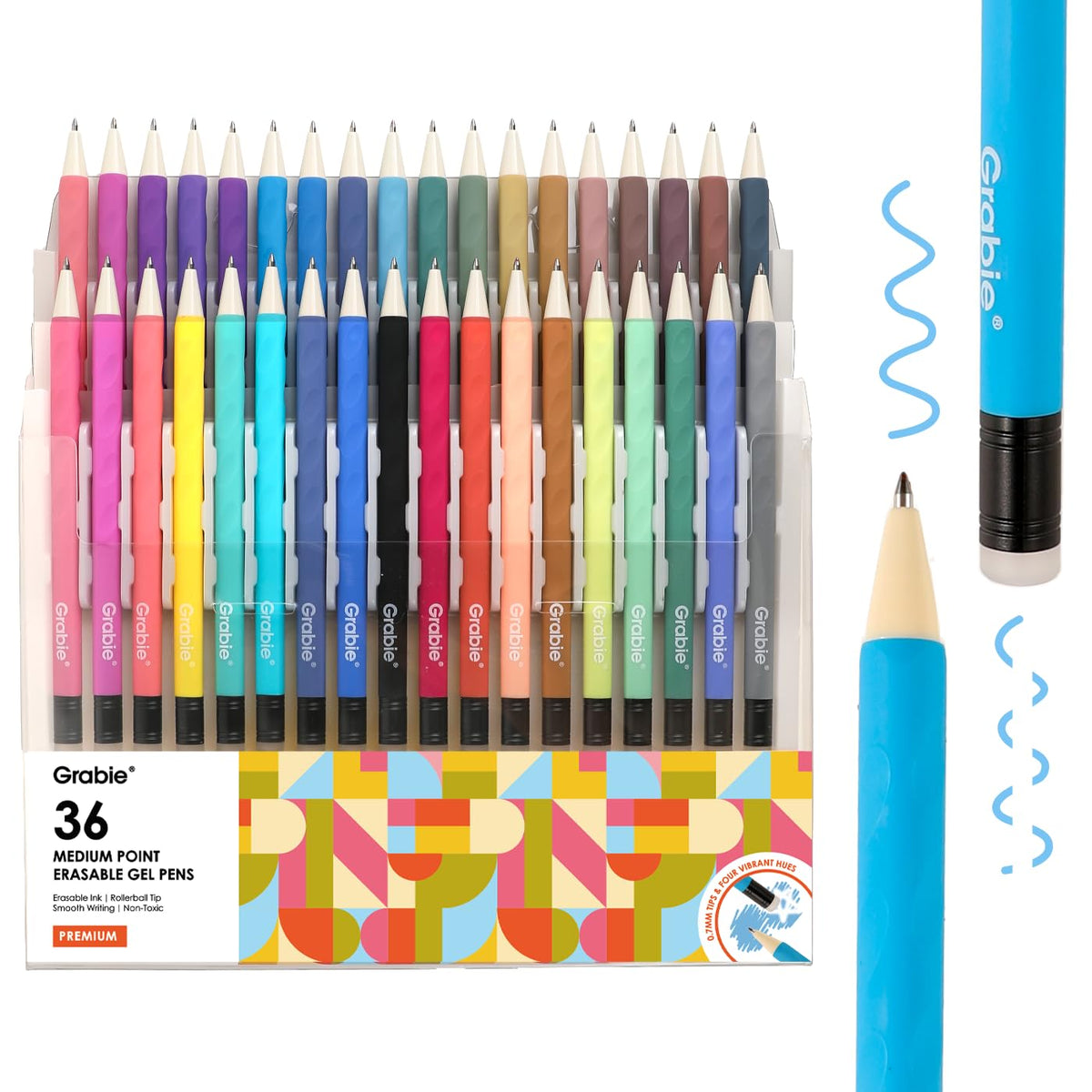 Grabie Erasable Gel Pens, Set of 36 Color 0.7 mm Medium Point Pens