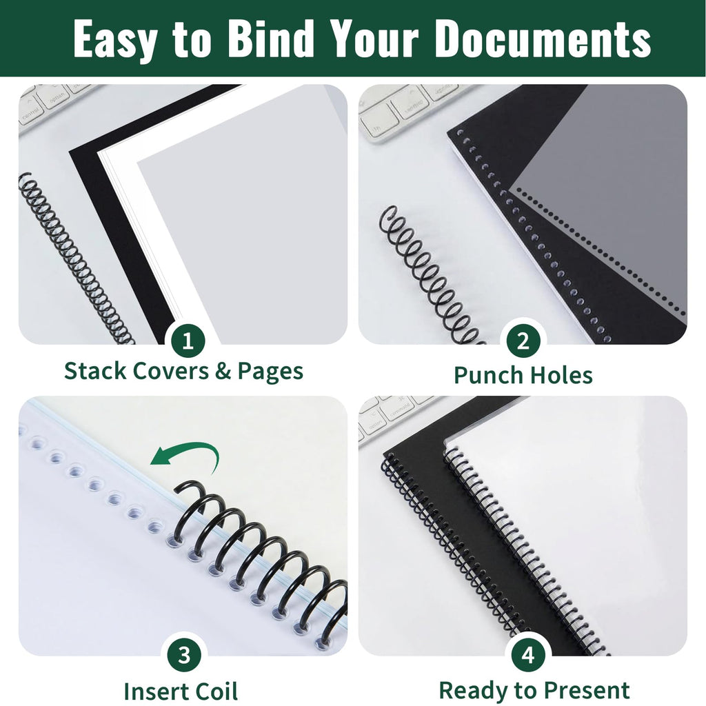 150-Piece Spiral Coil Binding Kit – Clear Covers, Black Back Covers & Binding Coils – 8.5" x 11"