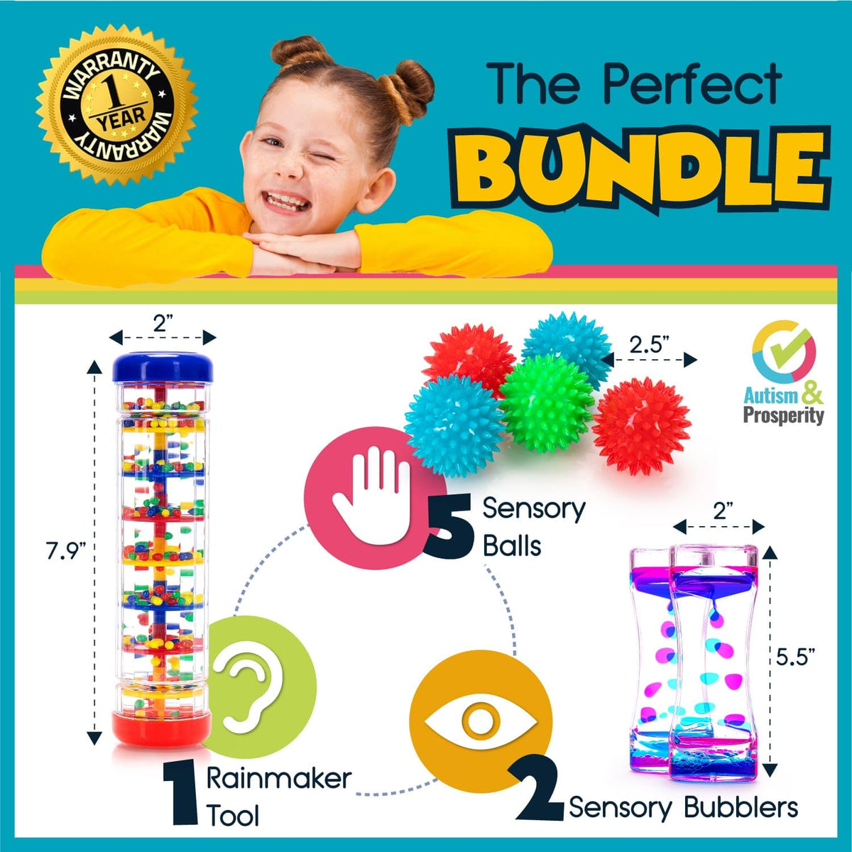 Autism & Prosperity Kids Toys All-Around Sensory Stim Alt Autistic Children Set, ASD Boys Girl Teen Rainmaker Bubbler Balls Special Needs Age 3 4 5-7 8-12 Years Old Products Gifts Game