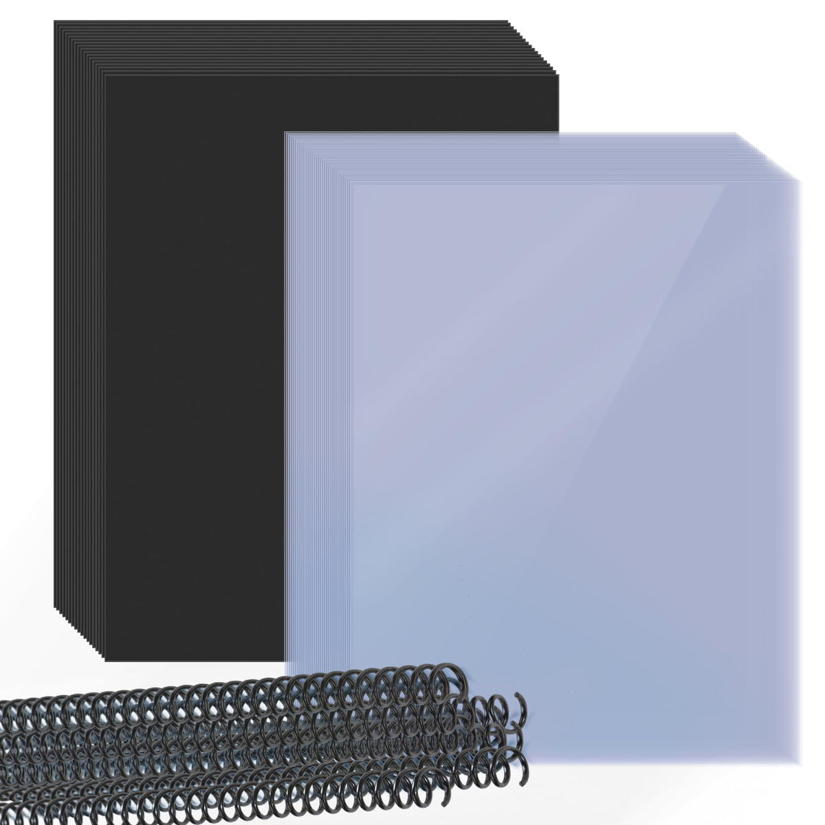 150-Piece Spiral Coil Binding Kit – Clear Covers, Black Back Covers & Binding Coils – 8.5" x 11"
