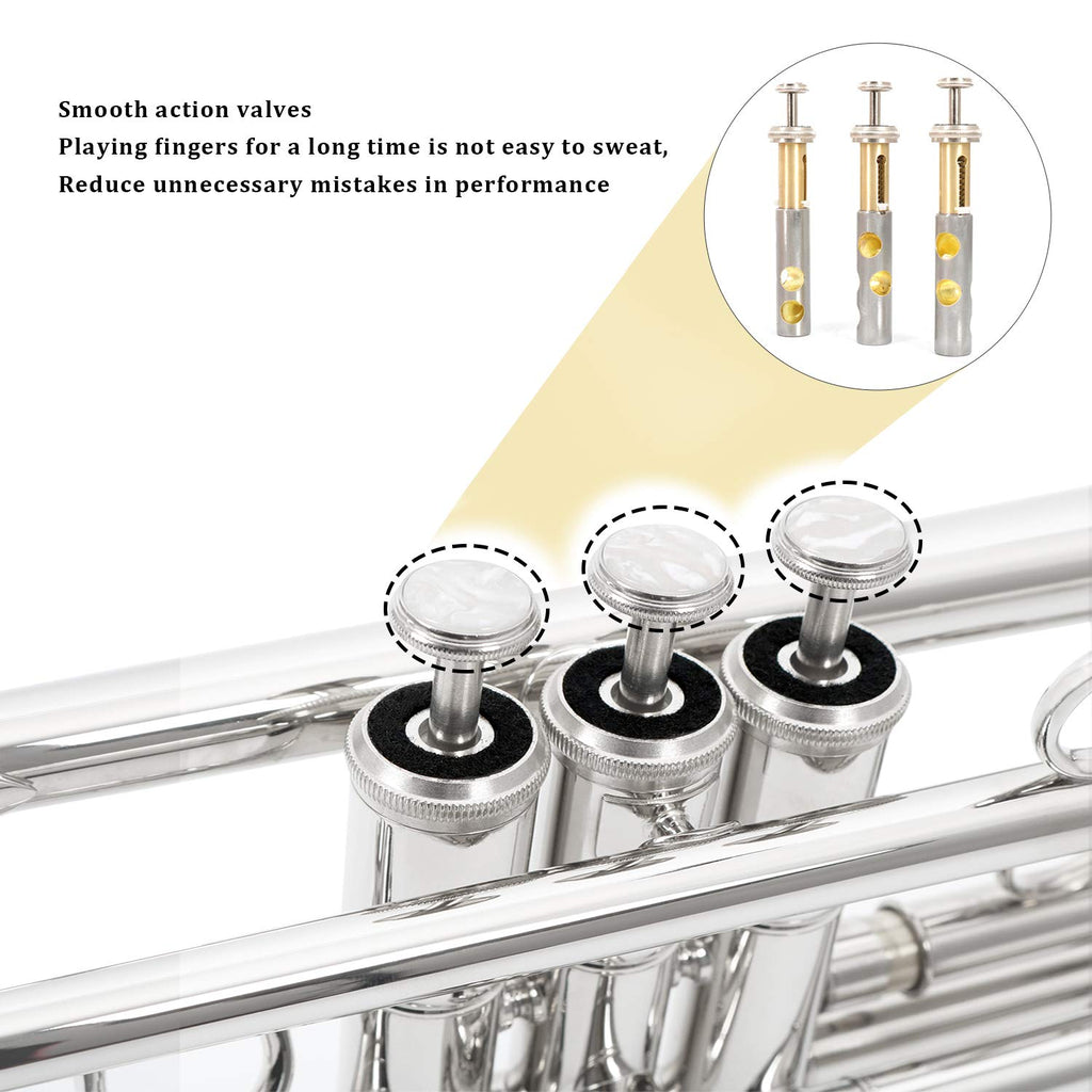 EASTROCK Bb Trumpet Standard Trumpet Set with Carrying Case,Gloves, 7C Mouthpiece and Cleaning Kit (Nickel Plated)