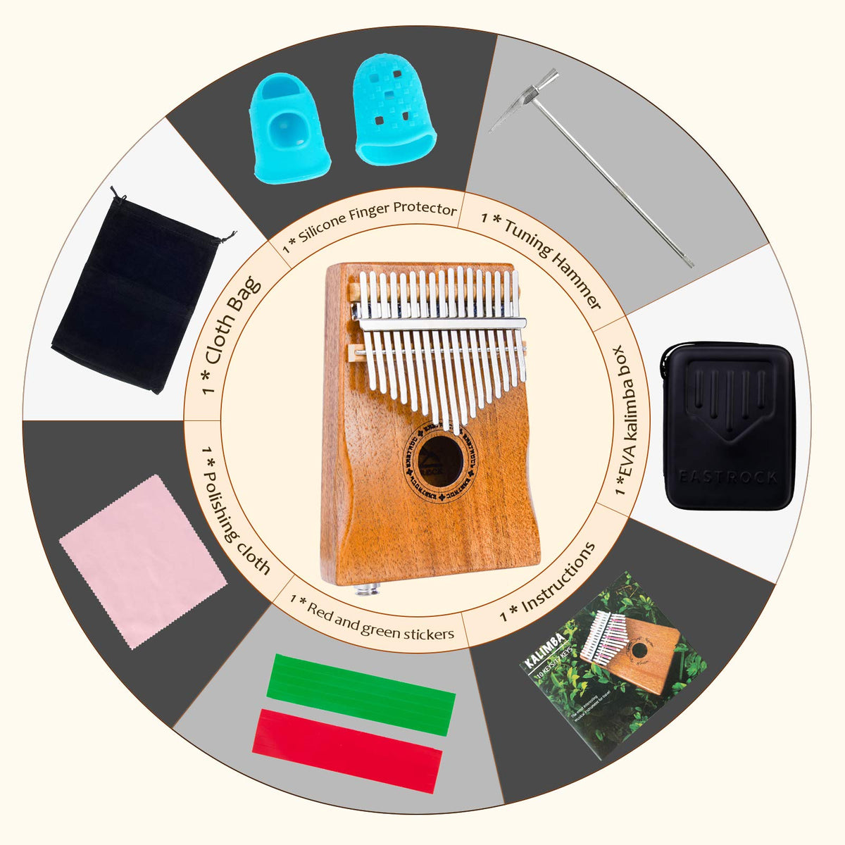 EASTROCK 17 Key Electric Kalimba Built-in Pickup Mahogany Hand Rest EQ