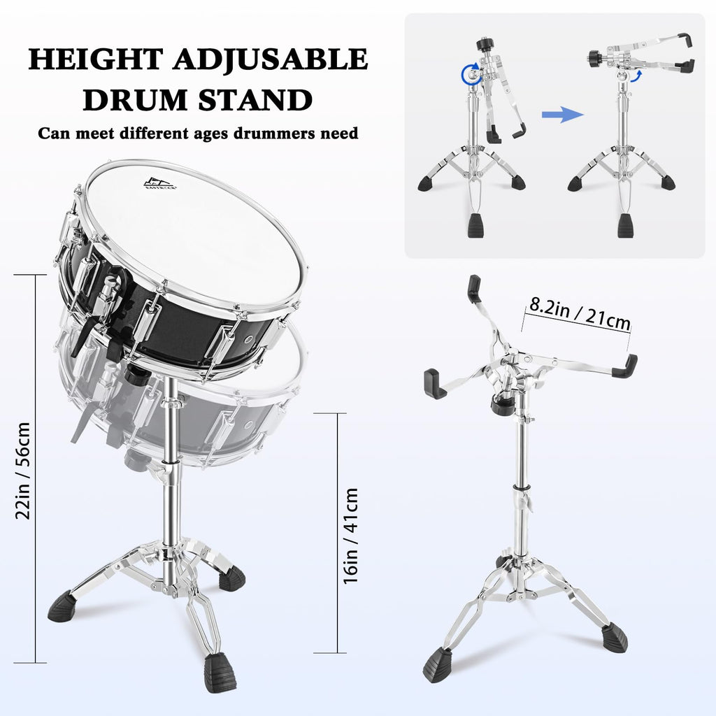 EASTROCK Snare Drum Set 14X5.5 Inches with stand for Student-Black