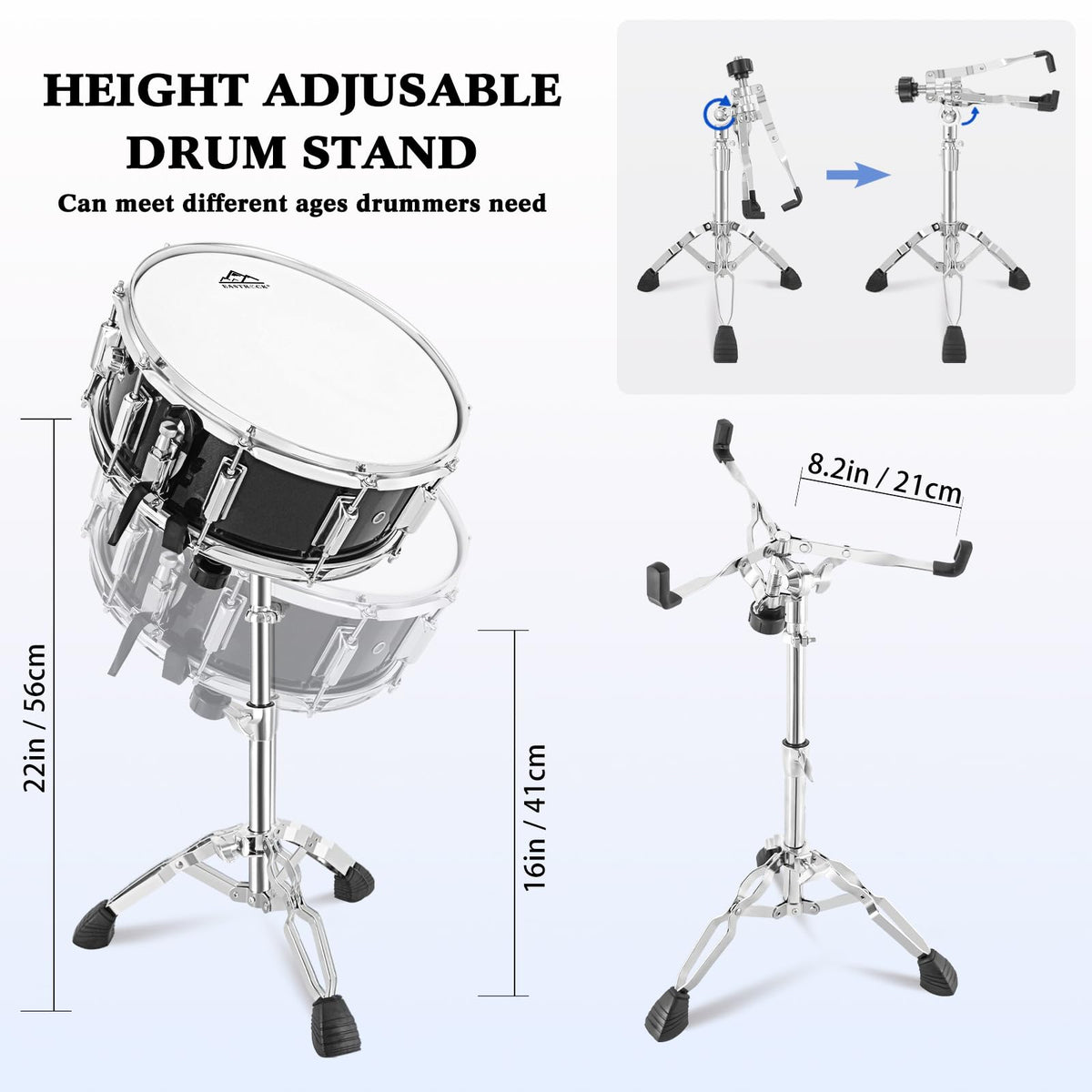 EASTROCK Snare Drum Set 14X5.5 Inches with stand for Student-Black