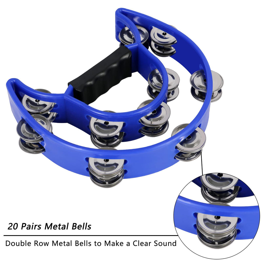 EastRock Double Row Tambourine 3 Pack Black Blue White Half Moon for adult