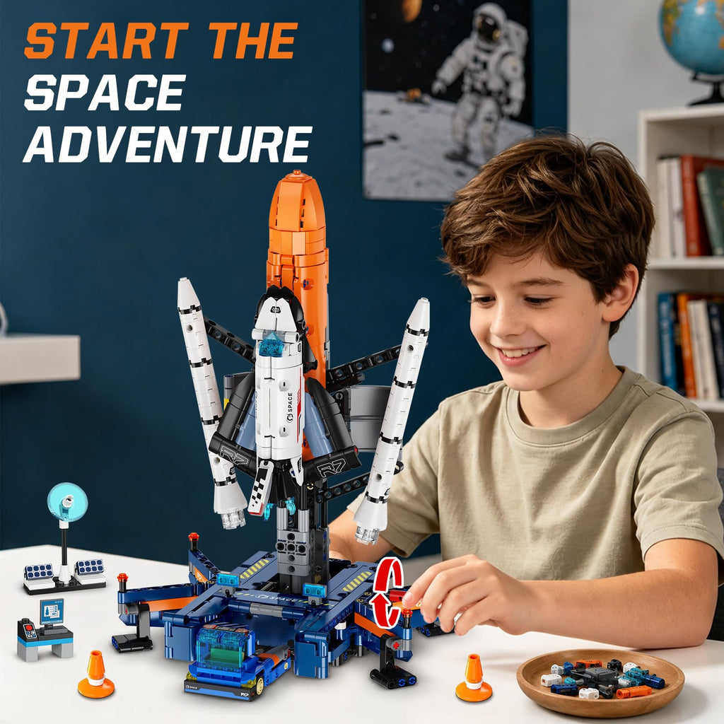 HiWEEGO Mechanical Space Launch System Rocket Building Set with LED Light