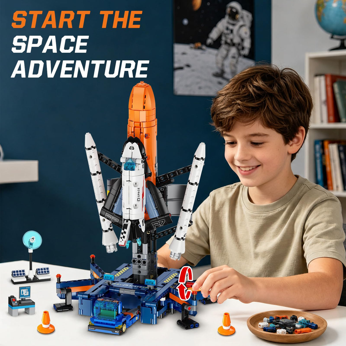 HiWEEGO Mechanical Space Launch System Rocket Building Set with LED Light