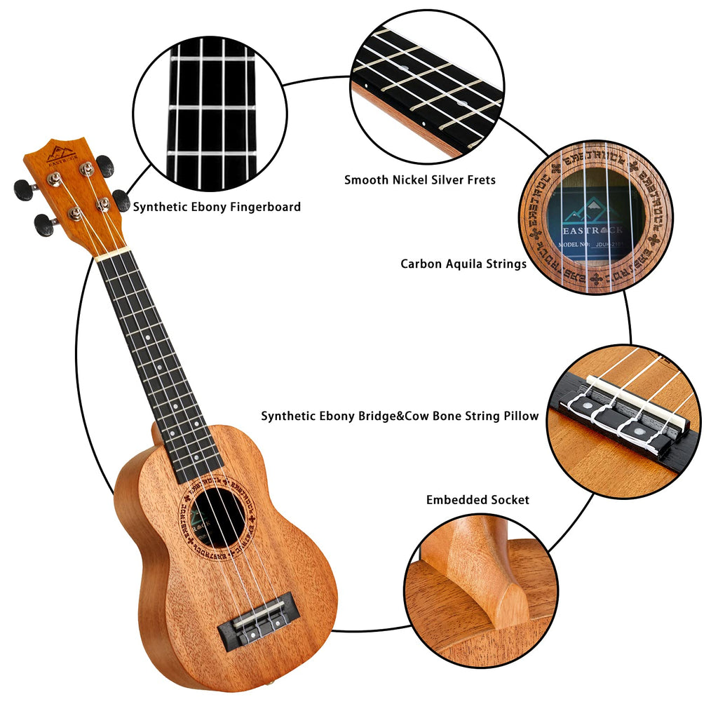 EASTROCK Soprano Ukulele 21 inch Mahogany Beginners Kit
