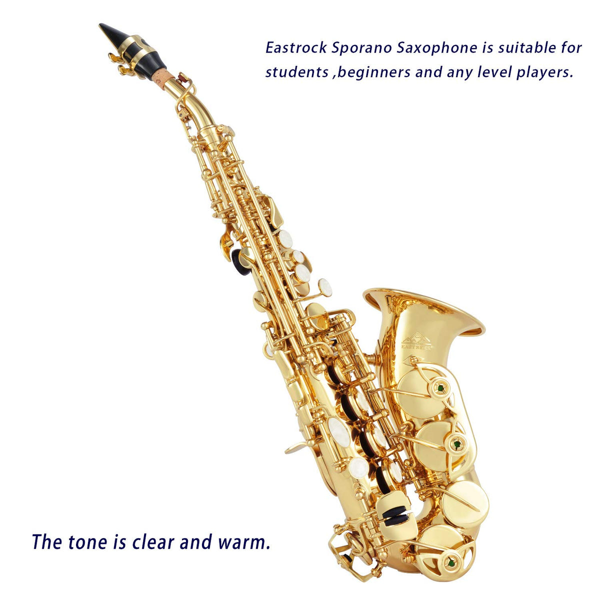EASTROCK Bb Curved Soprano Saxophone Golden for Beginners Students