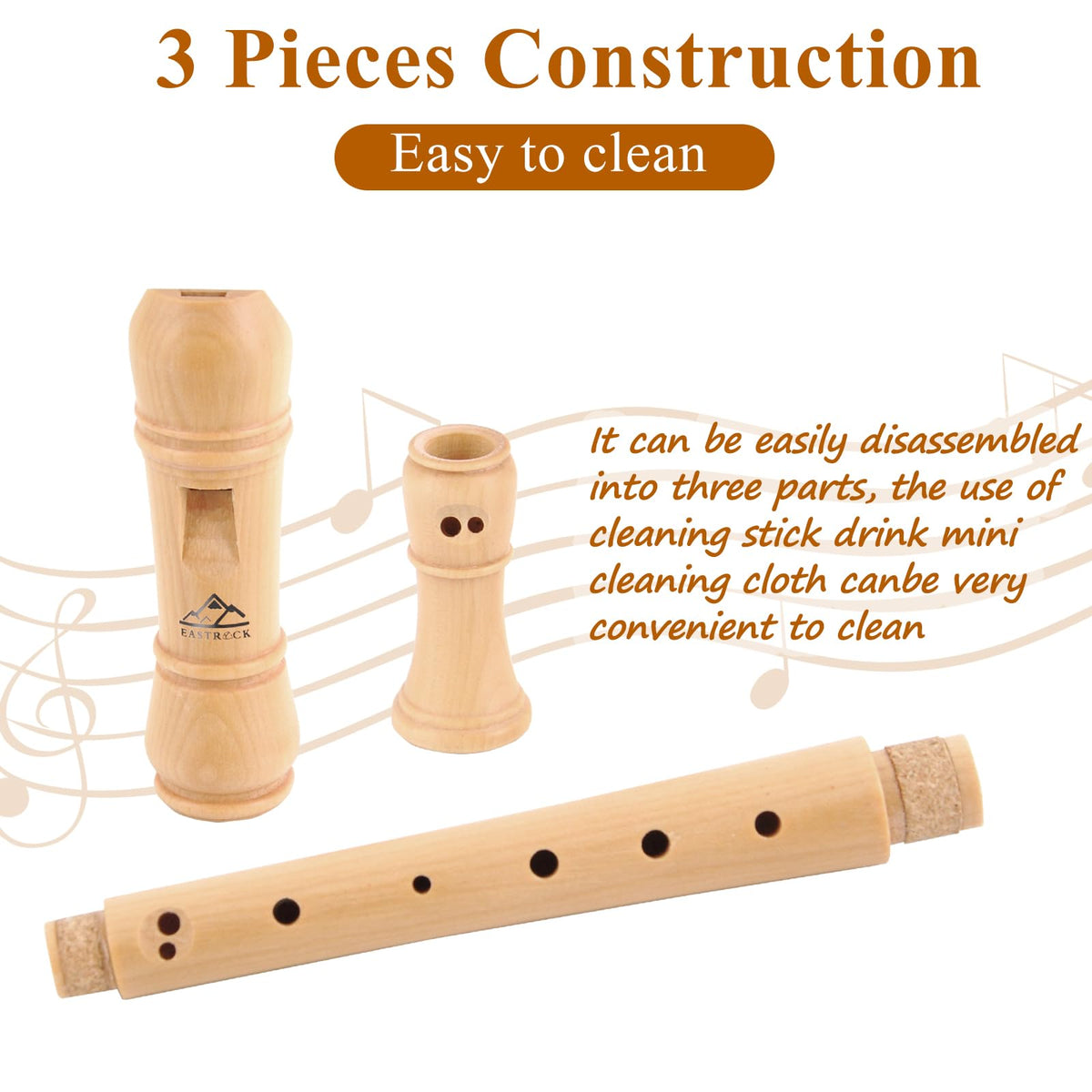 Eastrock 3 Piece Baroque Style Soprano Recorder Instrument C Key with Case