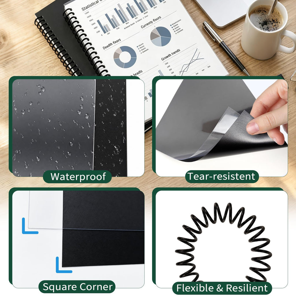 150-Piece Spiral Coil Binding Kit – Clear Covers, Black Back Covers & Binding Coils – 8.5" x 11"