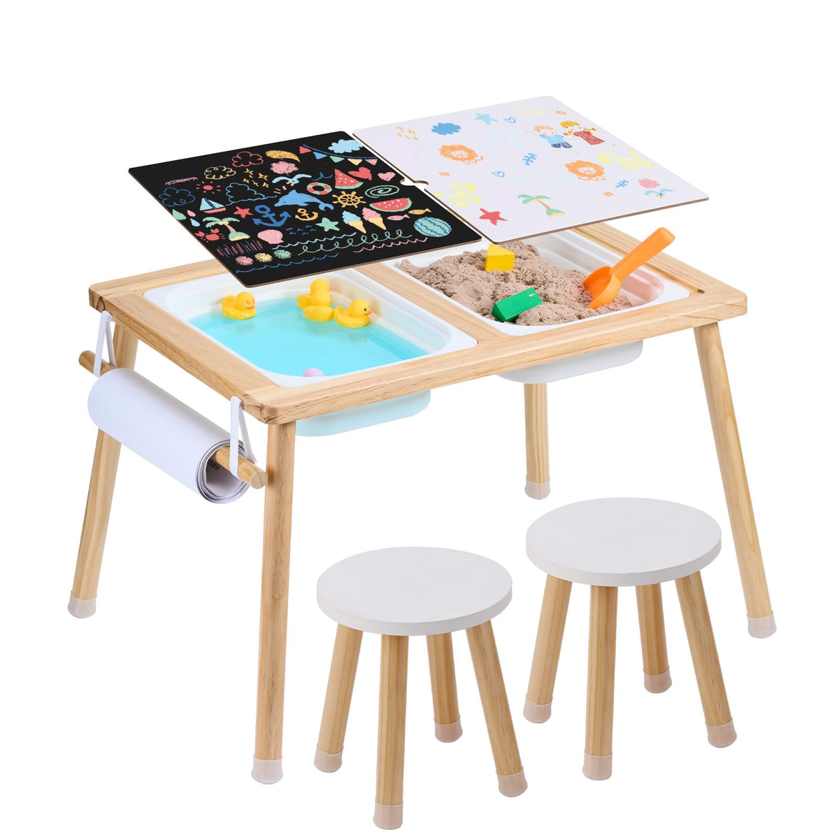 Kids Wooden Sensory Activity Table & 2 Stools