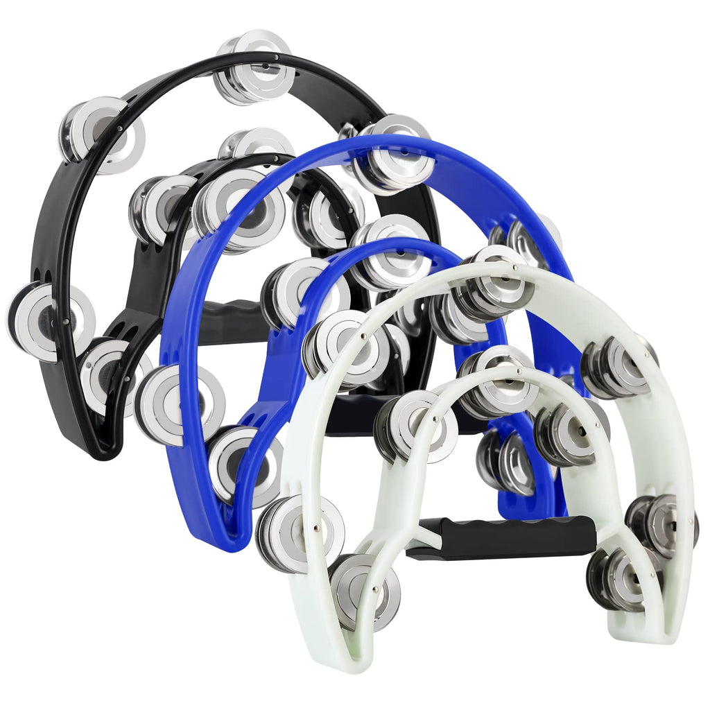 EastRock Double Row Tambourine 3 Pack Black Blue White Half Moon for adult