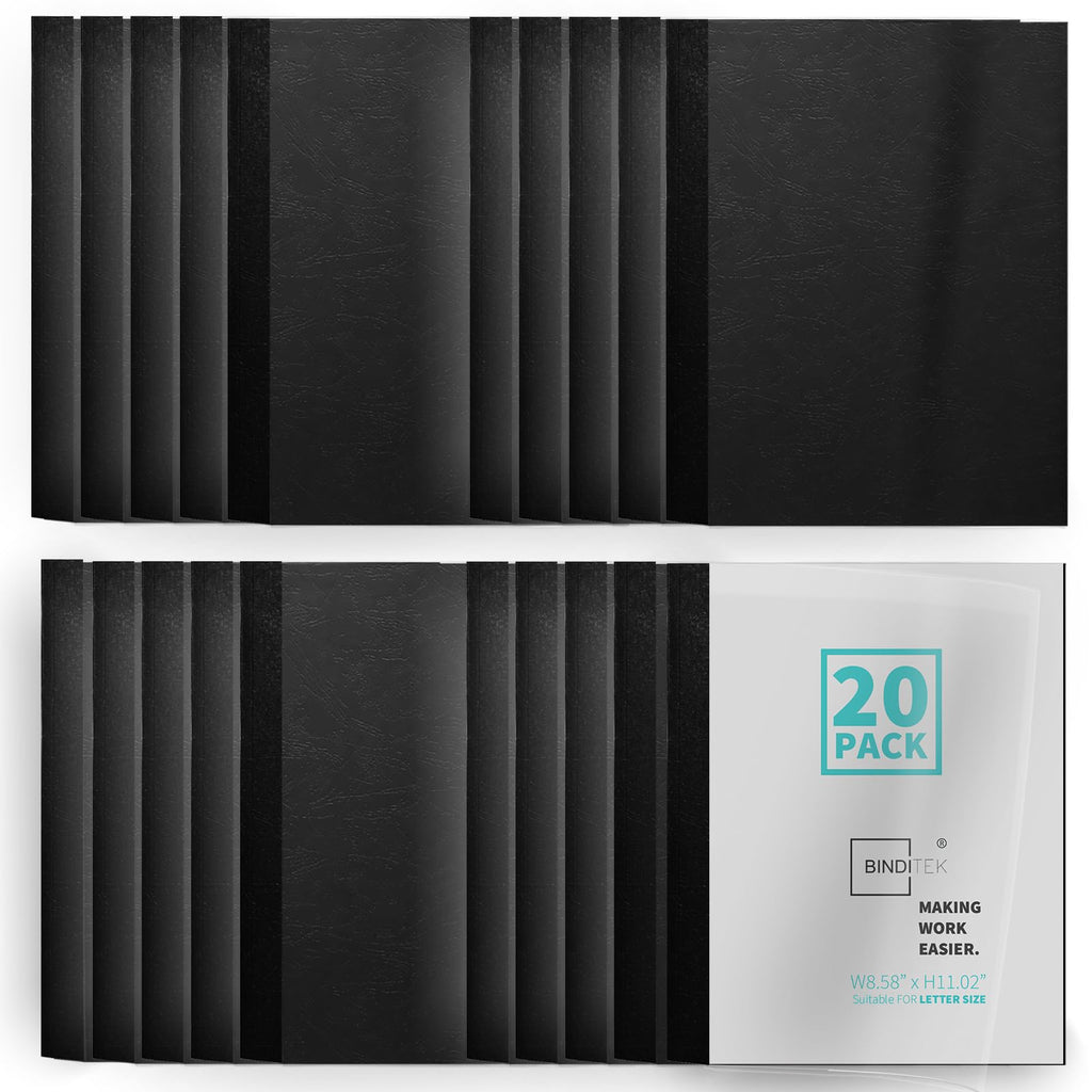 Binditek Thermal Binding Presentation Covers, 1/8 Inch Spine,Black, 20 Pack