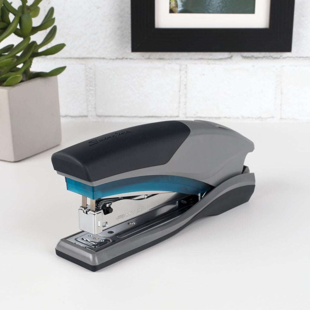 Swingline Stapler, 25 Sheet Capacity, Optima 25, Jam Free, Reduced Effort, Soft Grip, Blue and Gray