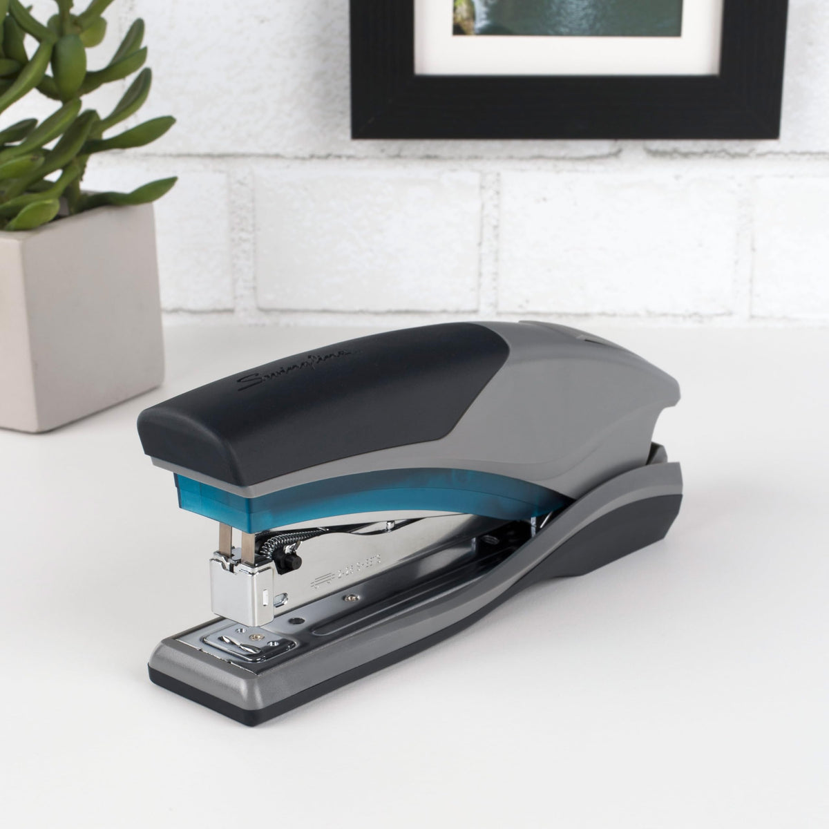 Swingline Stapler, 25 Sheet Capacity, Optima 25, Jam Free, Reduced Effort, Soft Grip, Blue and Gray