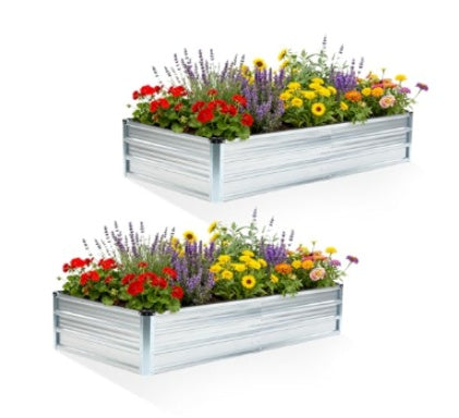 Metal Raised Garden Bed 2pcs Set, 6x3x1ft Outdoor Planter Box,Raised Garden Beds For Planting Plants Vegetables, Flowers,Grey Silver