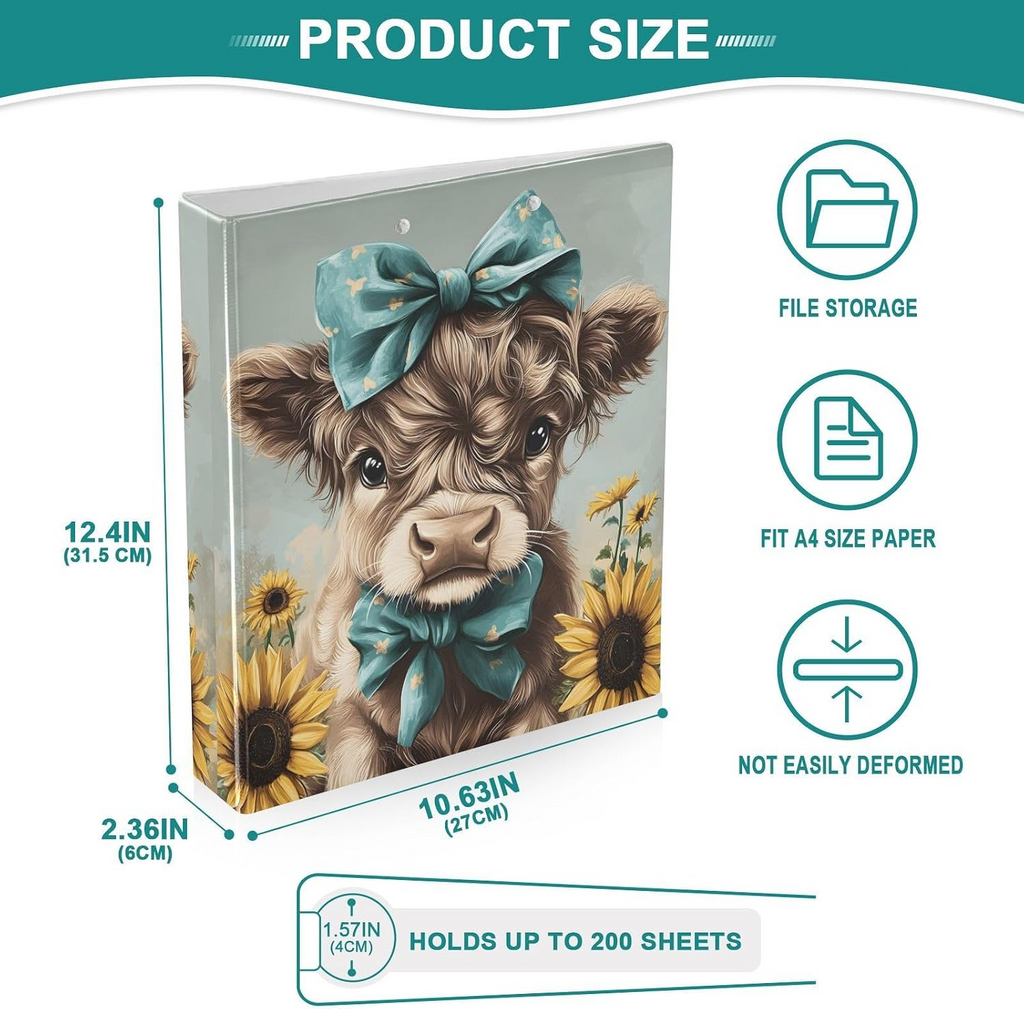 Highland Cow Themed School Supply Set – Journals, Composition Book, 3-Ring Binder, Sketchbook, Pens, Pencils, Bookmark & Post It Notes