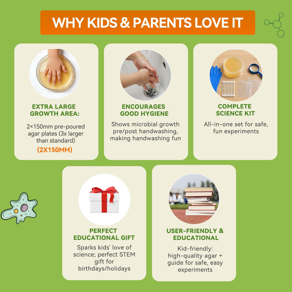 Kids Bacteria Handprint Kit - 2 Giant 150mm Prepoured Agar Petri Dishes