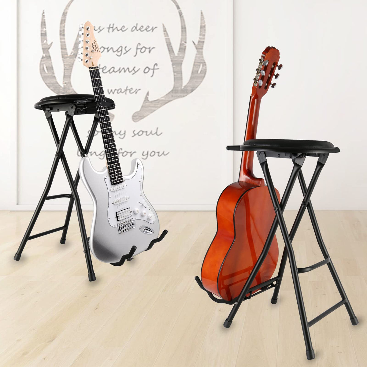 EASTROCK Portable Guitar Stool with Stand, Cushioned Seat, Rubber Feet