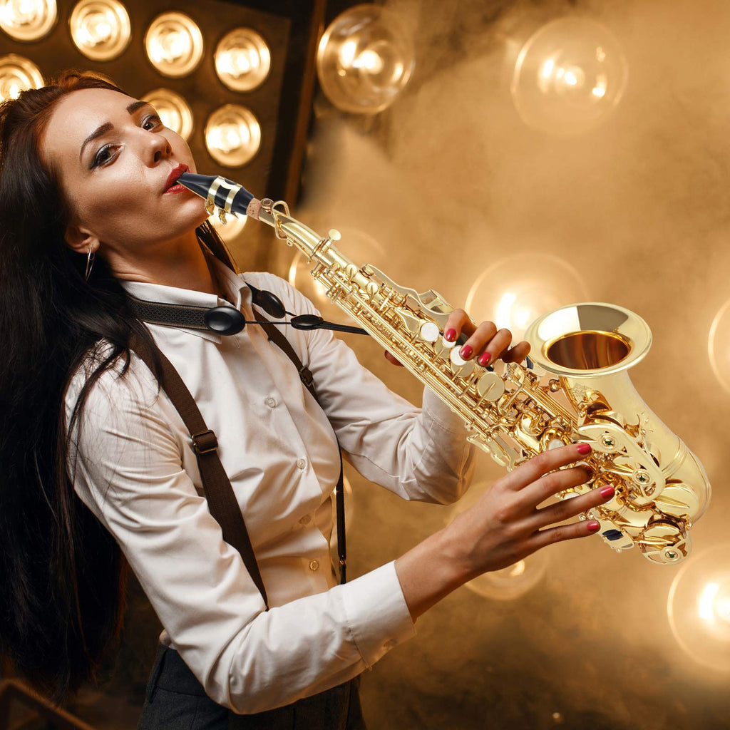 EASTROCK Bb Curved Soprano Saxophone Golden for Beginners Students