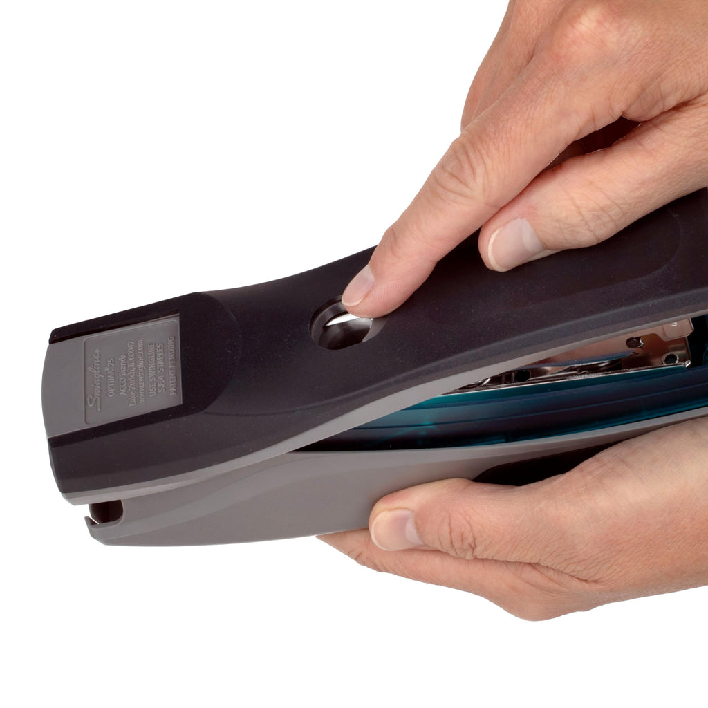 Swingline Stapler, 25 Sheet Capacity, Optima 25, Jam Free, Reduced Effort, Soft Grip, Blue and Gray