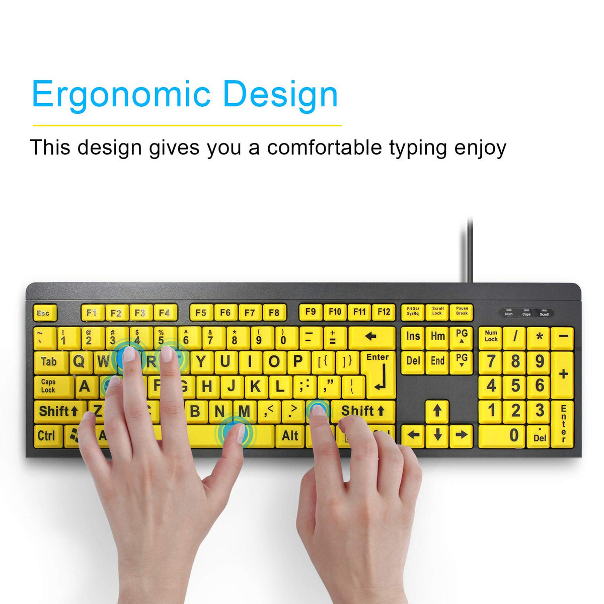 Large Print High-Contrast Keyboard – Yellow Keys with Black Letters | Accessible Computer Keyboard