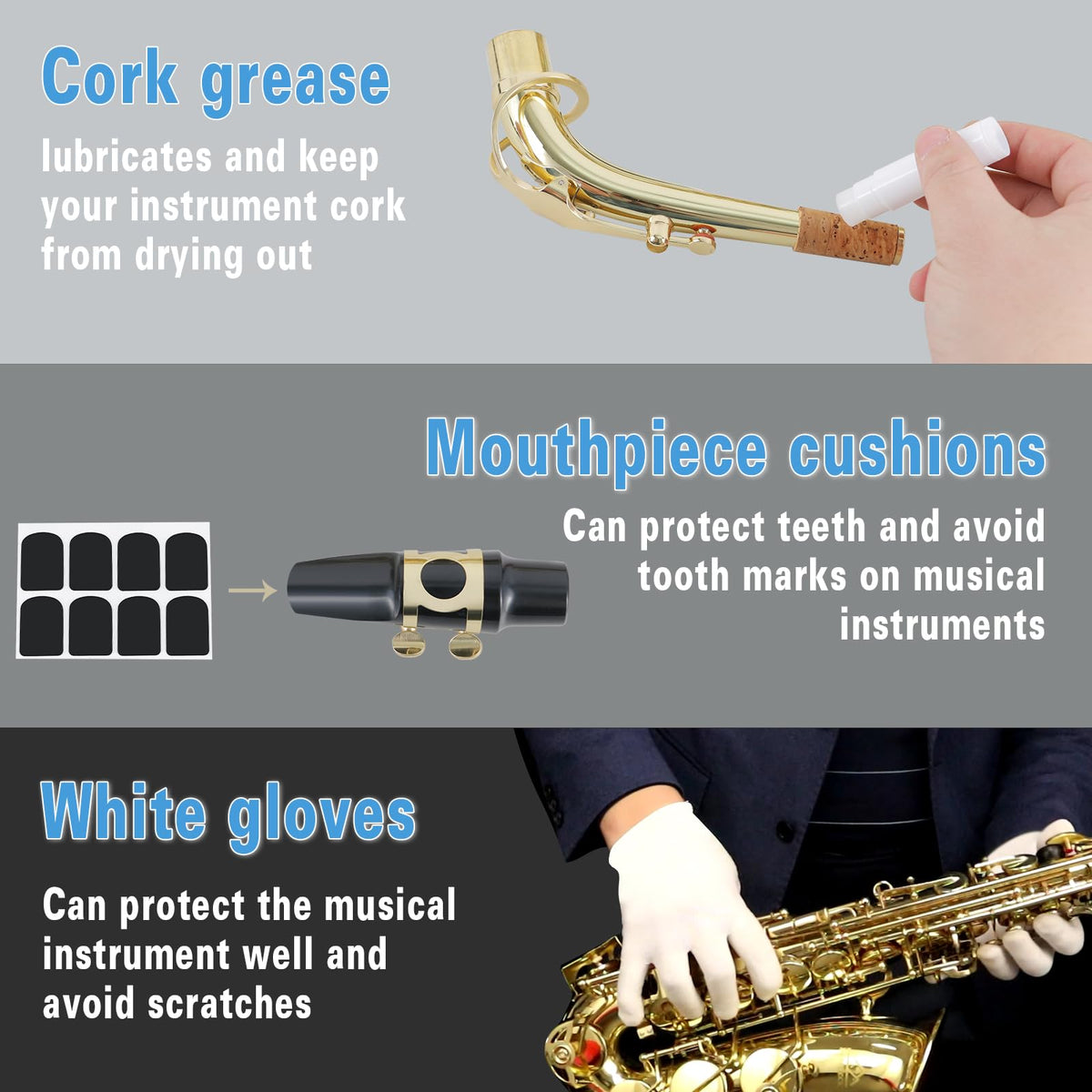 EASTROCK Saxophone Cleaning Kit with EVA Case for Alto Tenor Sax Clarinet Flute and other Wind & Woodwind Struments,Including Sax Cleaning Swab(4pcs),Mouthpiece Brush
