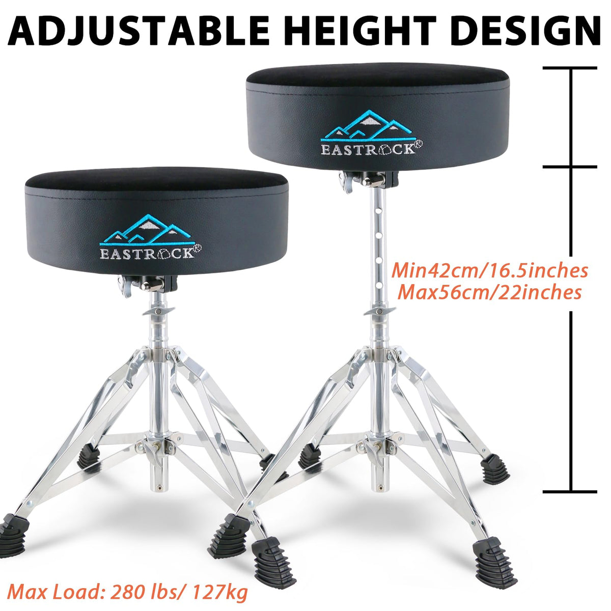 EASTROCK Drum Throne Drum Stools with 4 Legs Support,Universal Height Adjustable Drum Seat for Drummer Adult (Black)
