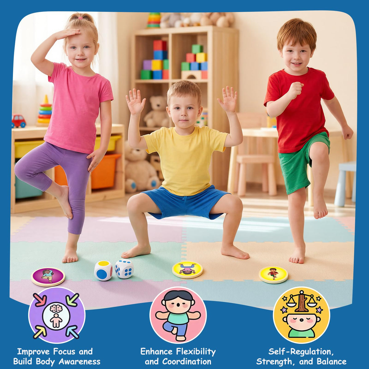 Movement Dice Game – 20-Piece Wooden Gross Motor Activity Set | Balance, Coordination, Physical Education