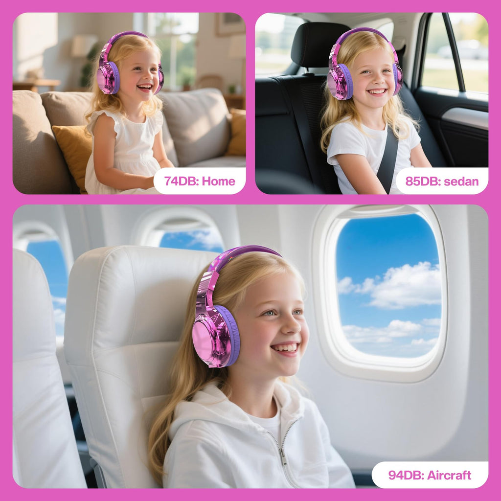 QearFun Kids Bluetooth Headphones, 60H Playtime, 74/85/94dB Volume Limit
