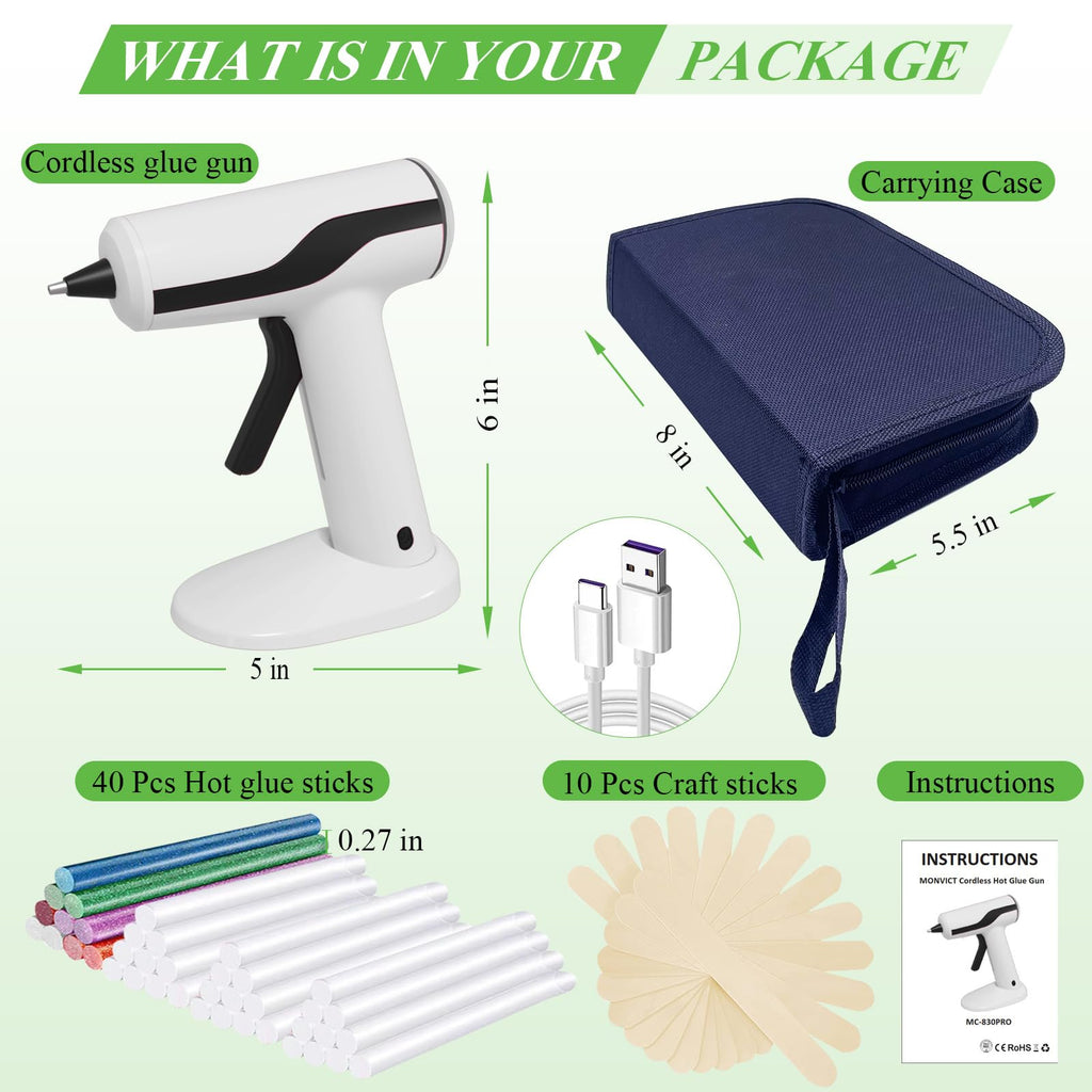 Cordless Hot Melt Glue Gun, Smart Power-Off with 2.2 Ah Battery White or Green