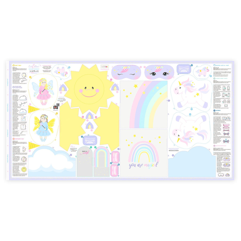 kullaloo Fabric Sewing kit for Beginners - with Video Instructions - Cut & Sew Fabric Panel with Unicorn and Fairy - DIY Carft for Girls (Magic World)