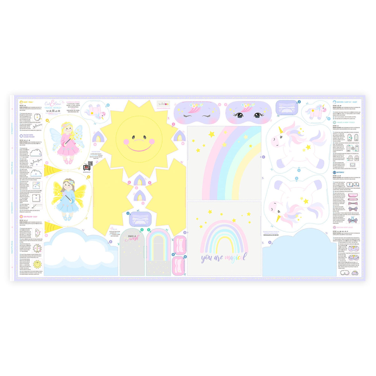 kullaloo Fabric Sewing kit for Beginners - with Video Instructions - Cut & Sew Fabric Panel with Unicorn and Fairy - DIY Carft for Girls (Magic World)
