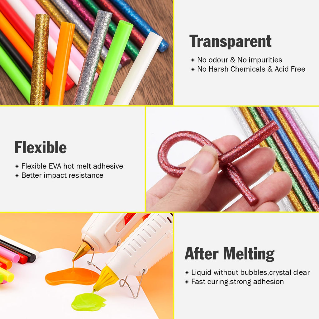 300 Pack Mini Hot Glue Sticks, 4" Long x 0.27" Diameter Colored Mini Hot Glue Sticks, Widely Used in Wood, Metal, Glass, Plastic, Floral, Fabric, Leather, Foam