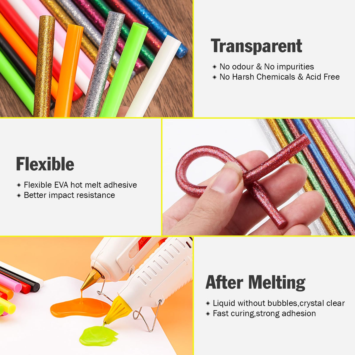 300 Pack Mini Hot Glue Sticks, 4" Long x 0.27" Diameter Colored Mini Hot Glue Sticks, Widely Used in Wood, Metal, Glass, Plastic, Floral, Fabric, Leather, Foam