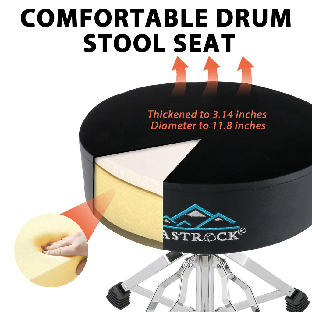 EASTROCK Drum Throne Drum Stools with 4 Legs Support,Universal Height Adjustable Drum Seat for Drummer Adult (Black)