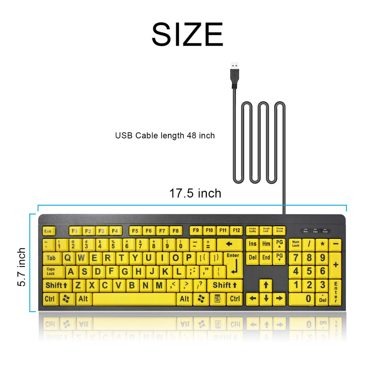 Large Print High-Contrast Keyboard – Yellow Keys with Black Letters | Accessible Computer Keyboard