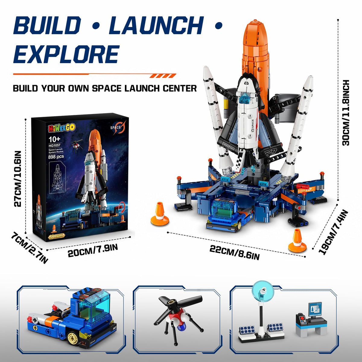 HiWEEGO Mechanical Space Launch System Rocket Building Set with LED Light