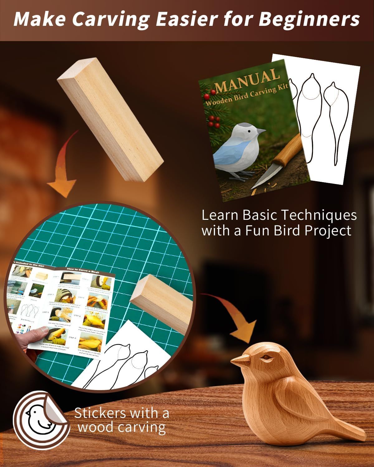 Comfort Bird Beginner Wood Carving Kit – Complete Hands-On Whittling and Woodworking Craft Set