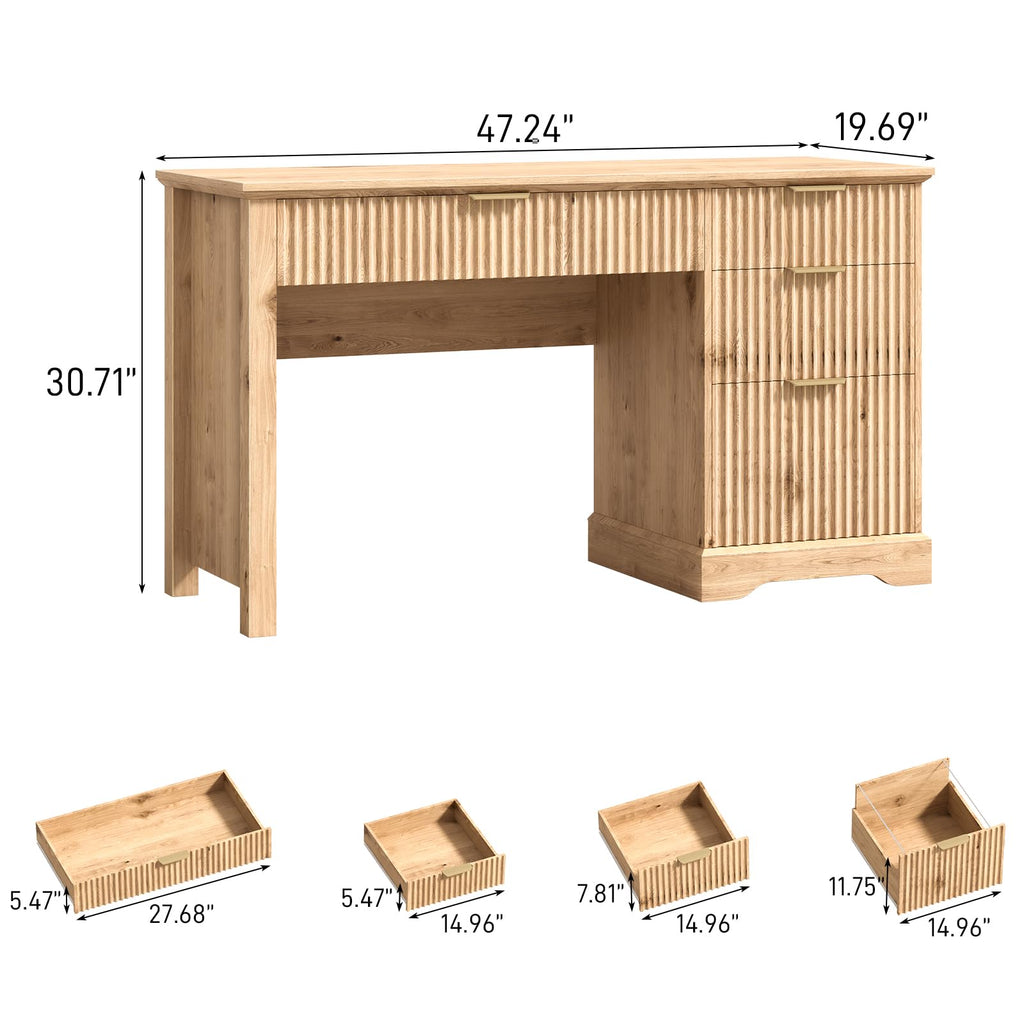 Vabches Fluted Executive Desk with File Drawer, Oak