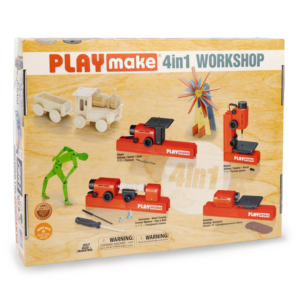 4-in-1 Kids Woodworking Workshop – Real Woodworking Tools, STEM Engineering &  Hands-On Building Kit
