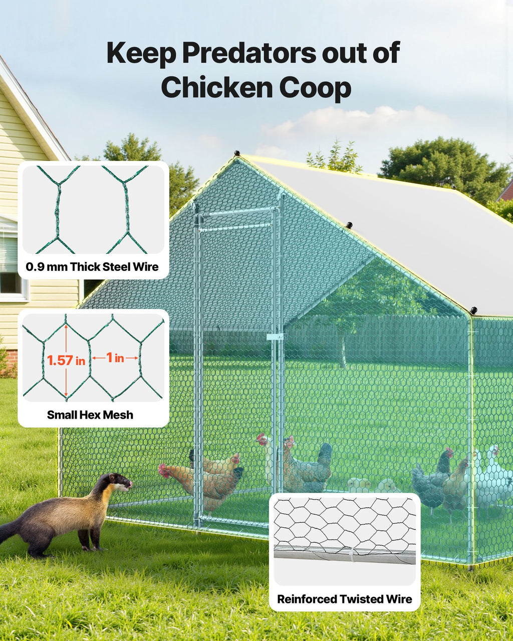 Metal Chicken Coop, 9.8x6.5x6.5ft