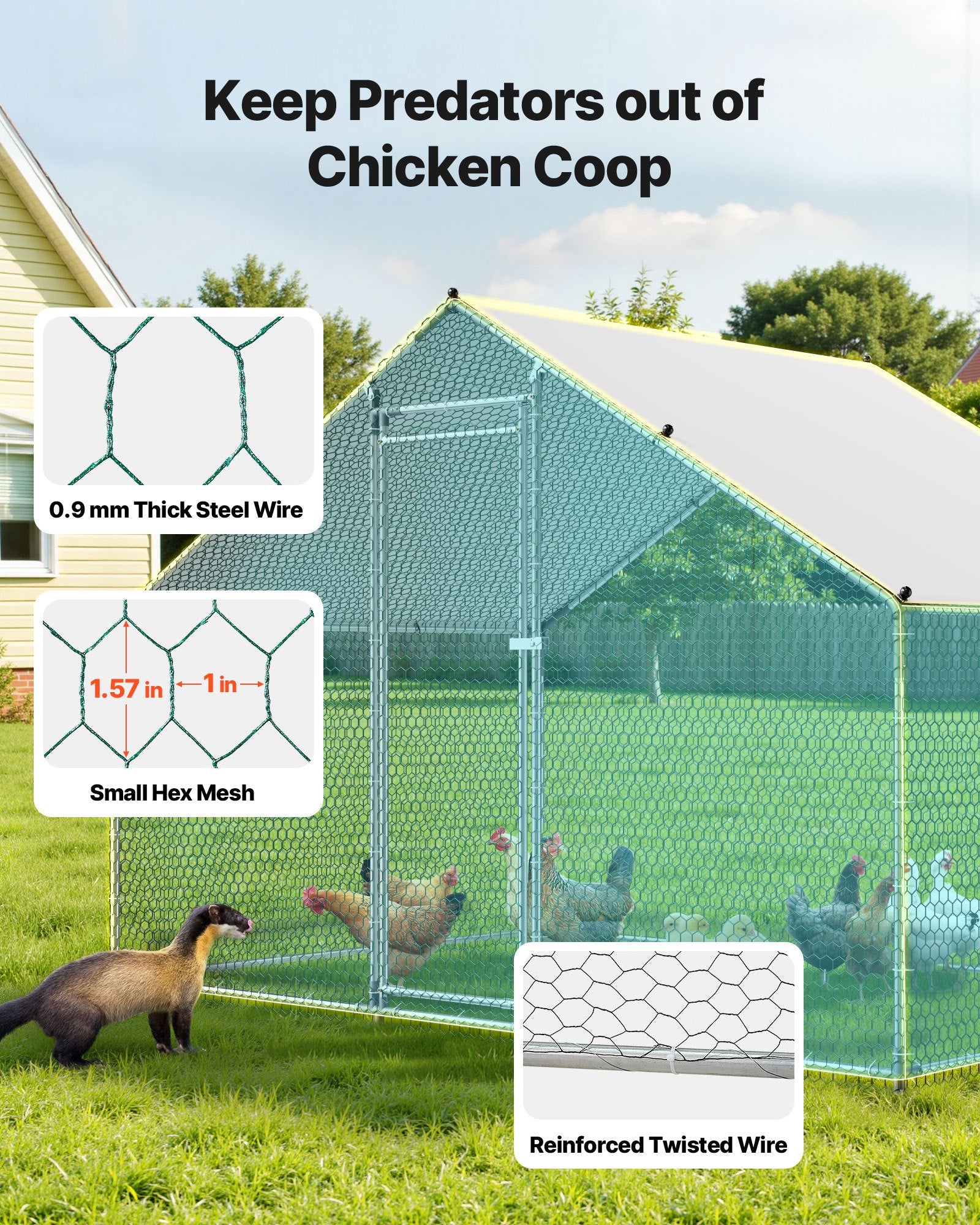 Metal Chicken Coop, 9.8x6.5x6.5ft