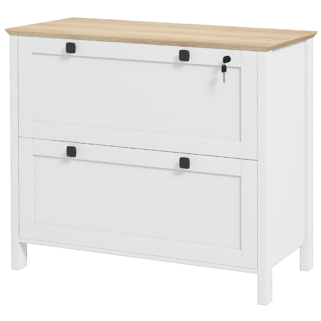 Lateral File Cabinet, 2 Drawer Filing Cabinet, White