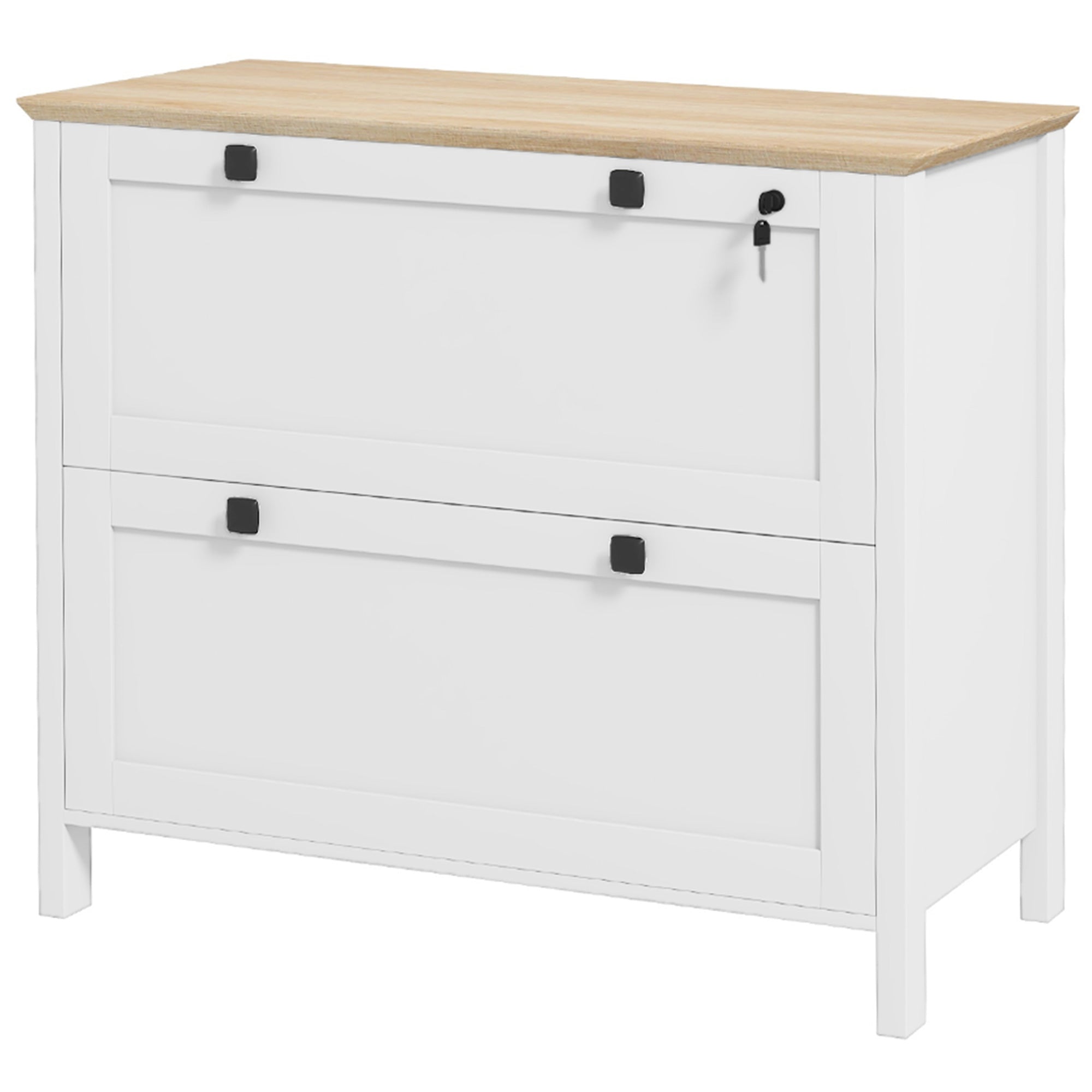 Lateral File Cabinet, 2 Drawer Filing Cabinet, White