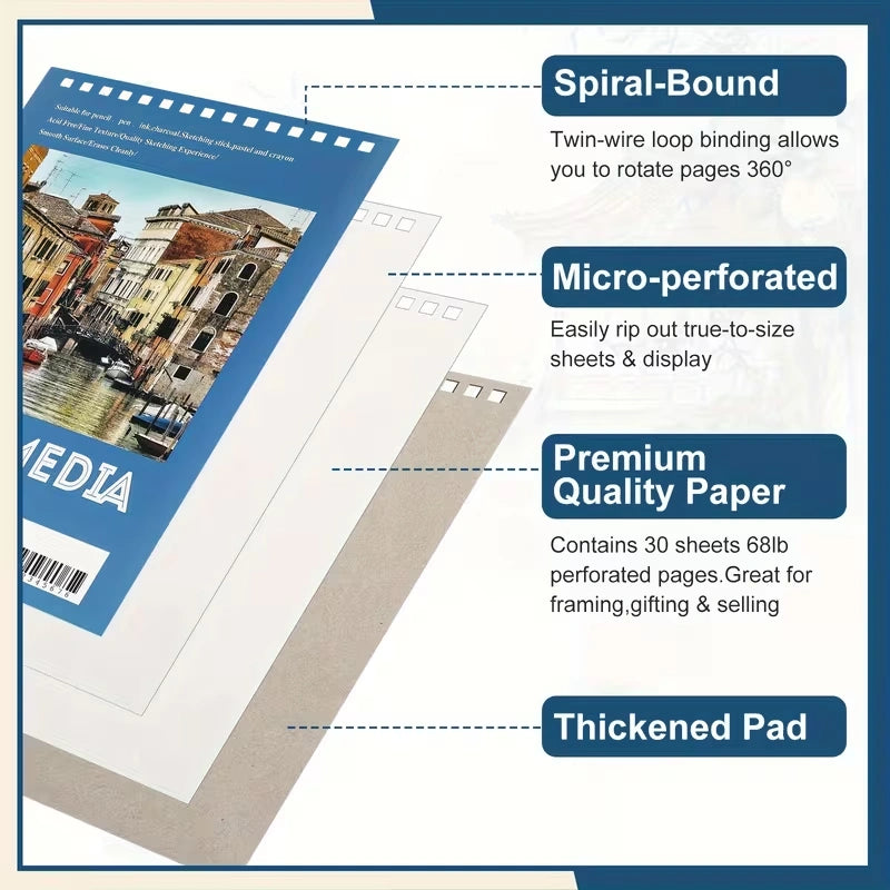 20 Mixed Media Spiral Bound Sketch Pads 5.5" x 8.5" | 30 Sheets Each