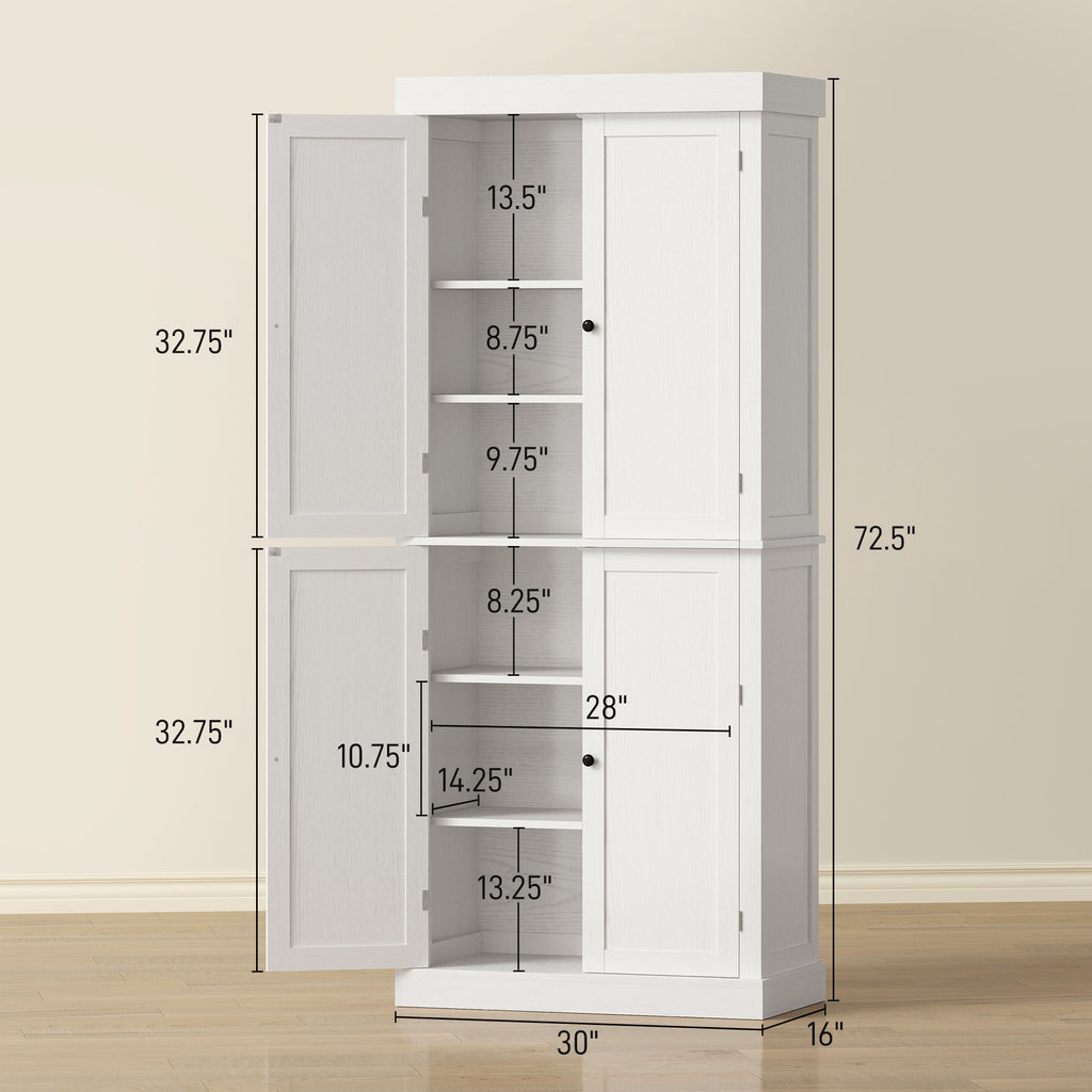 72" Storage Cabinet With Doors And Shelves,White Wood Grain